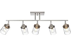 MILUCES 5-Light Wall/Ceiling Track Lighting Kit in Brushed Nickel Semi Flush Mount Ceiling Light with 5 Rotatable Light Heads Modern Vanity Lights for Bathroom, Clear Glass Shade