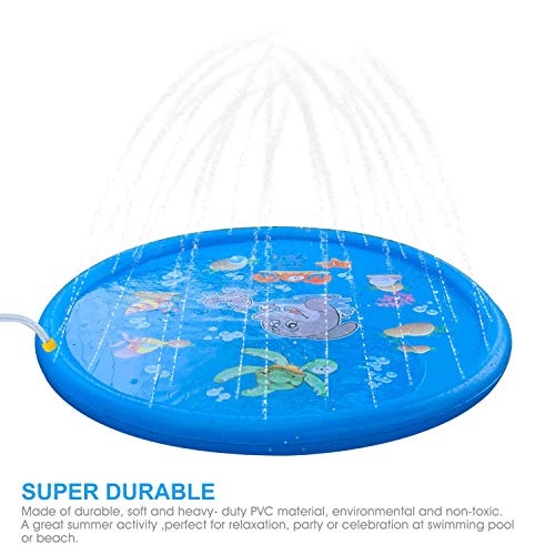 AMASKY Splash Pad- 68 inches Splash Mat, Outdoor Water Play Sprinklers Summer Toys Fun for Infants Toddlers and Kids in Backyard Playing (Blue)