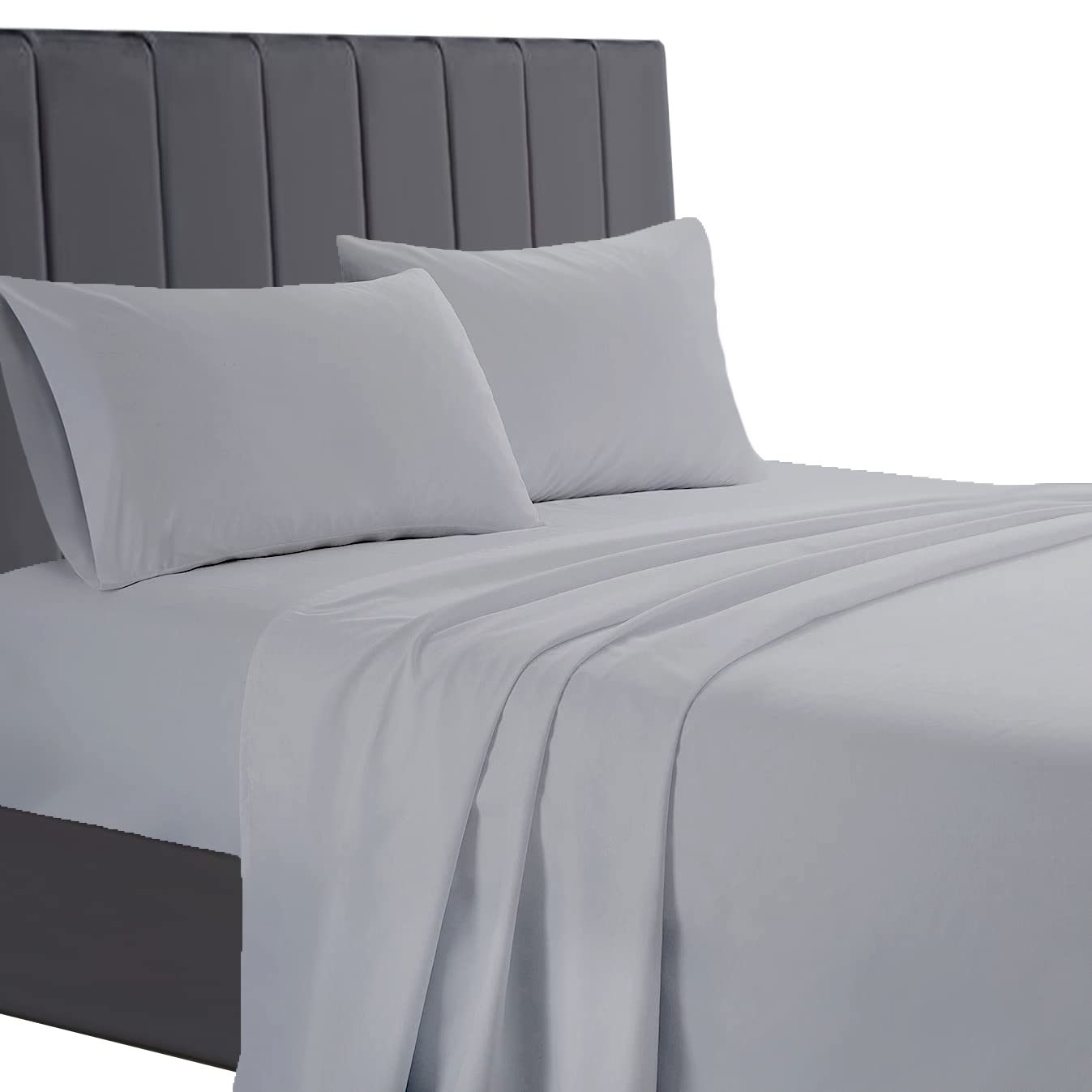 AATH COLLECTION Egyptian Cotton Flat Sheets, 200 Thread Count Single, Double, King, Super King Flat Bed Sheets, Soft & Fade Resistant (Super King, Silver)