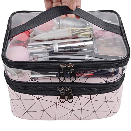 MKPCW Makeup Bags Double layer Travel Cosmetic Cases Make up Organizer Toiletry Bags (Pink)