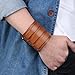 EVER FAITH 3 Layer Wide Belt Genuine Leather Men Daily Wristband Brown Bracelet Unisex Couple