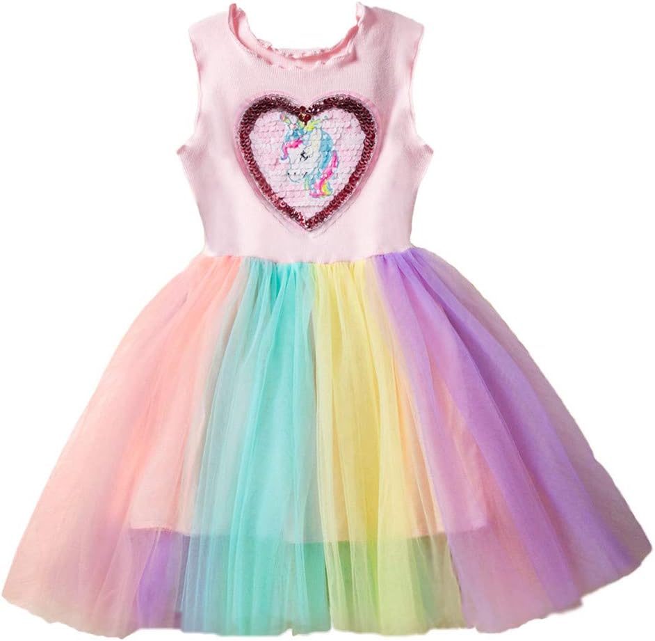 Unicorn Costume Tank Tulle Dress for Flower Girls Cosplay Party Fancy Princess Birthday Dress