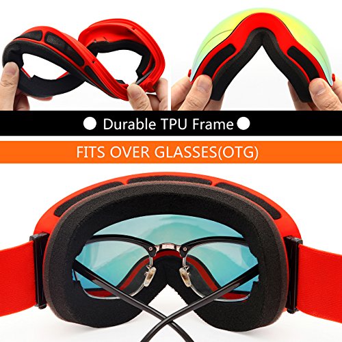 Hongdak Ski Goggles, Snowboard Goggles UV Protection, Snow Goggles Helmet Compatible for men women boys girls kids, Anti fog OTG