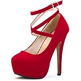 OCHENTA Women's Ankle Strap Platform Party Closed Toe Dress High Heels Pumps