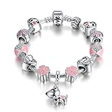 Presentski Lucky Charm Bracelet, Love and Clover Silver Plated Lucky Dog Charm Bracelet for Daughter Gift