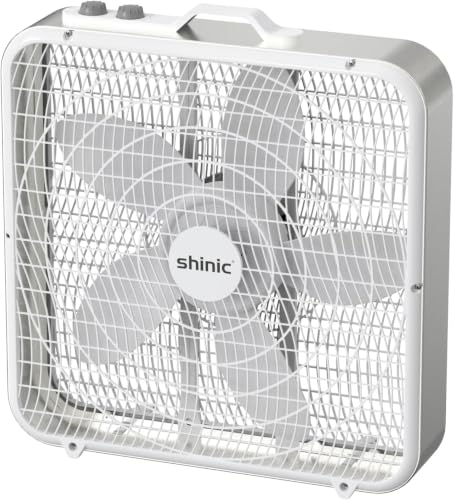 shinic 20” Box Fan with Thermostat for Bedroom, 3-Speed Portable Floor Fan