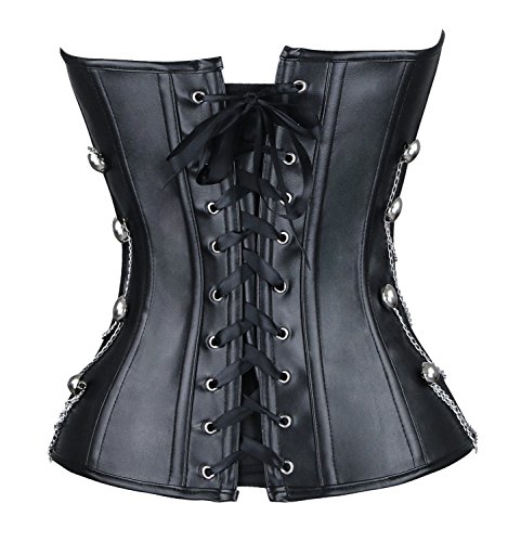 Killreal-Womens-Steampunk-Gothic-Spiral-Steel-Boned-Leather-Corset-with-Chain