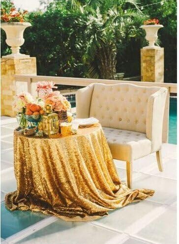 WishParty Sequin Table Cloth For Wedding/Event/Party/Banquet 48in Round (Gold)