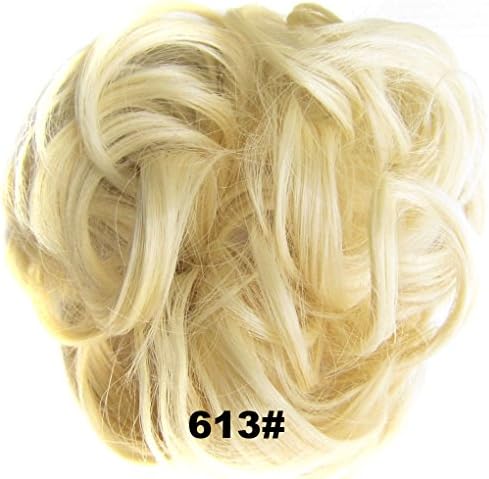 Ladies Synthetic Wavy Curly or Messy Dish Hair Bun Extension Hairpiece Scrunchie Chignon Tray Ponytail#613 Lightest blonde