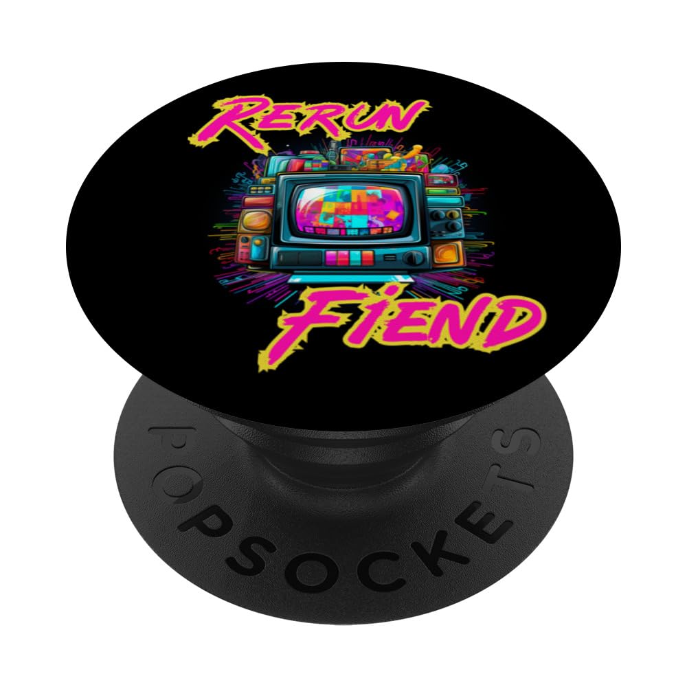 Rerun Fiend Retro TV Television Colorful Pop Art 80s 90s Y2K PopSockets Swappable PopGrip