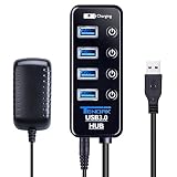 USB 3.0 Hub, Tendak USB Hub with 4 USB 3.0 Data Ports + 1 USB Smart Charging Port and Power Supply Adapter with Individual On/Off Port Switches for PS4 Pro PS4 Slim Xbox One