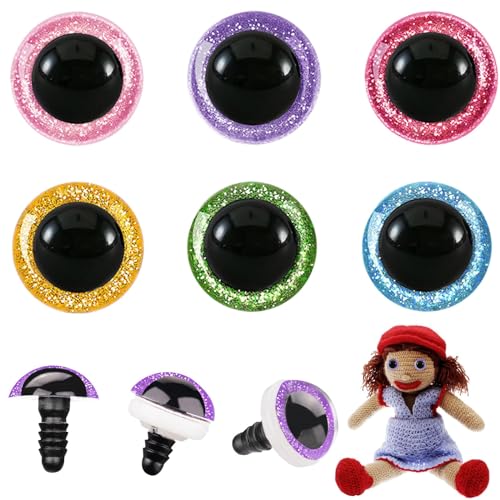 MUCUNNIA 40pcs 30mm Safety Eyes for Amigurumi Glitter Plastic Safety Eyes for Crochet with Washers Craft Crochet Eyes Doll Eyes for Crochet Animals Plush Stuffed Animals DIY Halloween Decorations