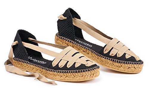 VISCATA Candell Linen Sandal, Soft Ankle-Tie, Closed Toe, Espadrilles Flats Made in Spain