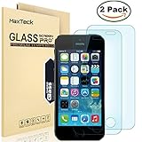[2 Pack] iPhone SE 5 5S 5C Screen Protector, MaxTeck 0.26mm 9H Tempered Glass Shatterproof Screen Protector Anti-Shatter Film for iPhone 5 5S 5C SE 4