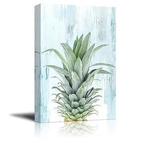 Canvas Print Wall Art - Pineapple on Blue Retro Style Background - Gallery Wrap Modern Home Art | Ready to Hang - 12x18 inches