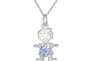 Happy Baby Boy Sterling Silver March Baby Blue Birthstone Pendant Necklace