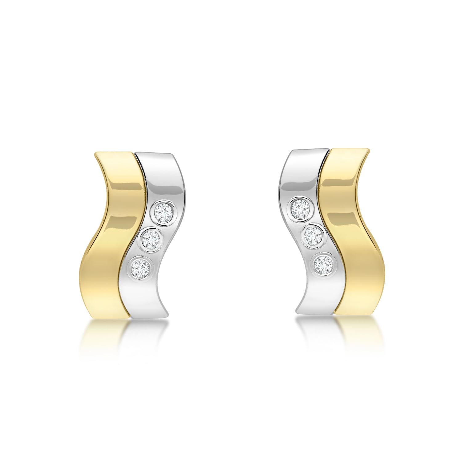 CARISSIMA Women's 9 ct Yellow and White Gold Cubic Zirconia Two Band Earrings