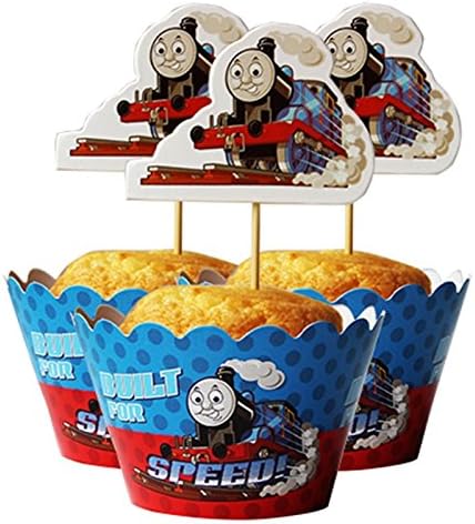 24 set Thomas the Train Cupcake wrappers and toppers ,Train party decoration,kids decoration supplies