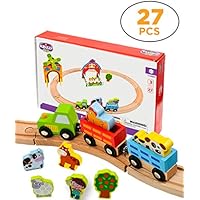 Kidzzy Toys Wooden Train Set for Kids Toddler Gift for Christmas and Birthday for Boys (27 Pcs Farm Train Set)