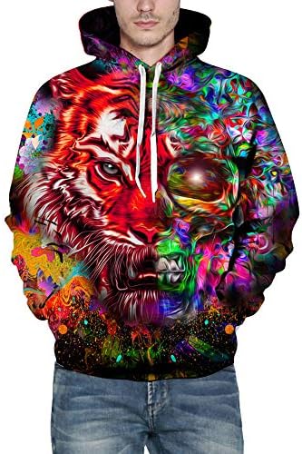 2018 Big Caopixx Sweatshirt for Men Autumn Winter 3D Print Long Sleeve Hooded Pullover Top Blouse