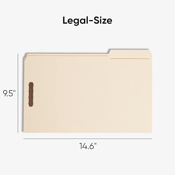 SMEAD FASTENER FILE FOLDER, 2 FASTENERS, REINFORCED 1/3- CUT TAB, LEGAL SIZE, MANILA, 50 PER BOX