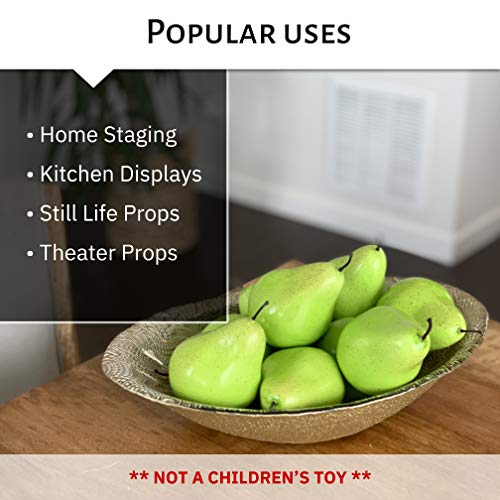 Realistic Fake Pears - Set of 10 Green Artificial Pears - Lightweight Fake Fruit for Decoration - Not a Children's Toy