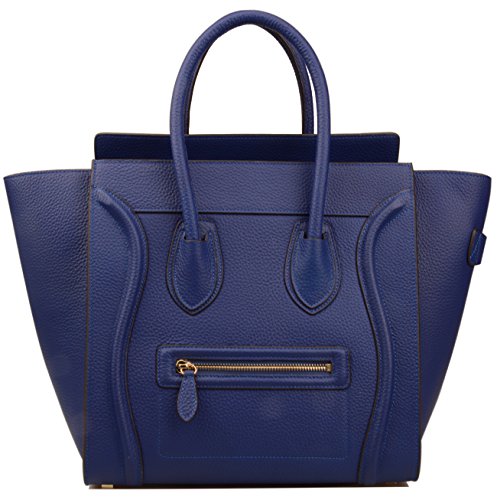 Ainifeel Women’s Genuine Leather Smile Large Top Handle Handbag Purse (Large, Electric blue)