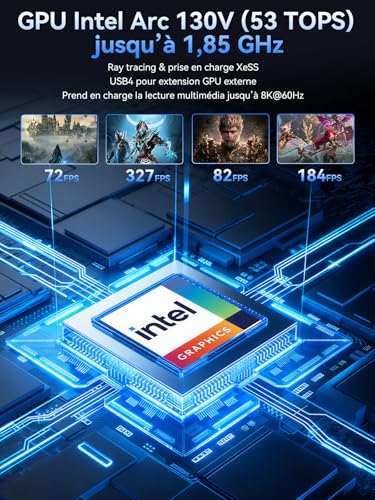 GMKtec K17 AI Mini PC, Intel Core Ultra 5 226V (jusqu'à 4,5 GHz), 16 Go LPDDR5X 8533 MT/s, SSD 512 Go PCIe 4.0, 97 TOPs IA, Intel Arc 130V, Double M.2 (Gen5+Gen4), USB4, Triple affichage 8K, WiFi 6E
