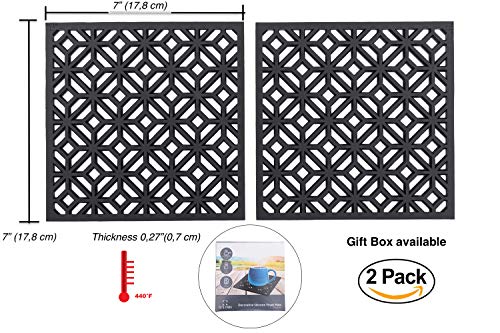 Q's INN Gray Decorative Trivet For Hot Dishes| Hot Pot Holders | Teapot Trivet. Comparable to Cast Iron Trivets Our Kitchen Tool is Heat Resistant to 440Â°F, Non-slip, durable, flexible and has 2 pcs.