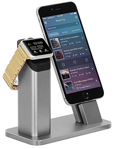 Apple-Watch-StandZIKU-2-in-1-Aluminum-Charging-stand-Dock-Station-Support-Apple-Watch-3-2-and-All-iPhone-88-plusiPhone-XSE76SPLUS-with-Various-CaseGray