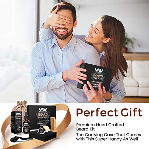 Beard Growth Kit, Beard Growth Oil Serum for Men, Facial Hair Growth Kit with Beard Balm + Comb, Titanium Beard Roller Kit for Men