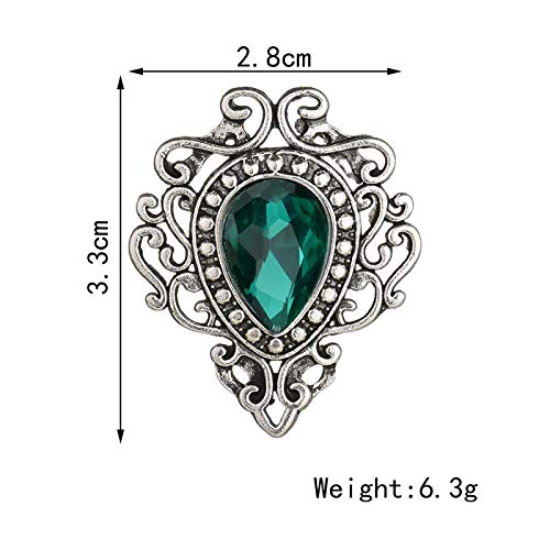 MYANAIL Vintage Silver Color Men's Brooches for Women Lovely Water Drop Badge Flame Crystal Brooch Lapel Pins Fashion Jewelry (Green)
