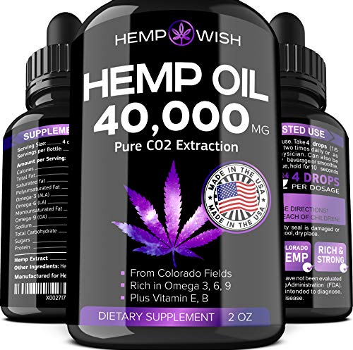 Hemp Oil Extract - 40,000 Milligrams - Improved Formula - Made in USA - 100% Pure Hemp Oil for Stress & Anxiety - Doctor Recommended Natural Sleep Aid, Mood & Immunity Boost - Raw Omega 3, 6, 9