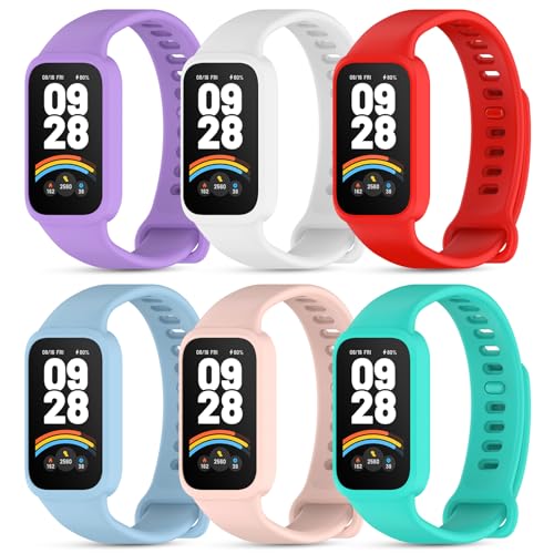 CHULN 6 Pieces Silicone Bands Compatible with Xiaomi Smart Band 9 Active/Redmi Smart Band 3, Adjustable Sport Replacement Strap for Xiaomi Smart Band 9 Active.(No Host)