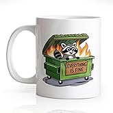 Gkodw Everything is Fine Funny 11oz Double-Sided Ceramic Mug, Dumpster Fire Raccoon Mug for Women Men, Office Cup Gifts for Coworker Friend, Sarcastic Birthday Gifts for Colleague Teacher Nurse Family
