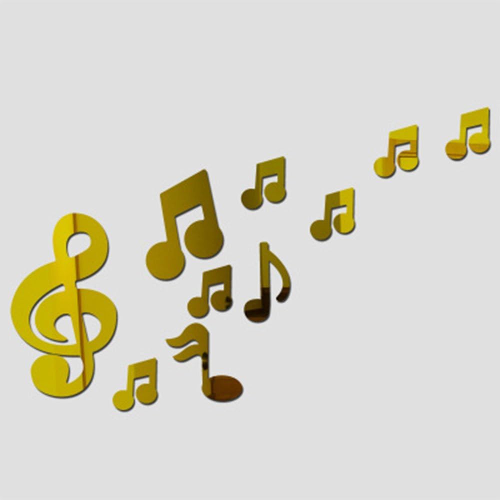 10PCS 3D Musical Notes Murals，Wall Decal,Acrylic Modern Mirror Art Mural Wall Sticker, for Music Room，Home Living Room Bedroom Decoration，Gallery,Gold