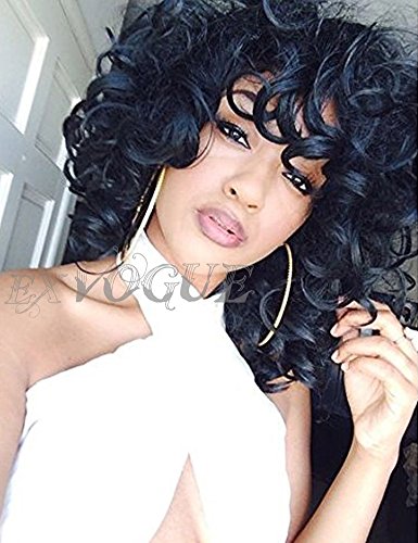 EXVOGUE Kinky Short Curly Wigs Synthetic Fiber Fluffy Hair Black Spiral Curl Wig with Bangs Capless African American…