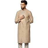 KISAH Men's Kurta – Mirror Work Embroidery Cotton Blend Tunic with Mandarin Collar, Regular Fit – Indian Wedding Outfit for Men – Festive Wear for Diwali, Eid & Celebrations, Cream, 38