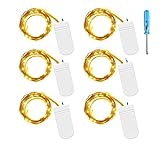 OFUN 6pcs Micro Starry LED String Lights, 6.6ft 20 LED Fairy Lights Battery Operated, Copper Wire Lights for Bottle DIY Wedding Party Decoration, Mason Jar Lights, Warm White