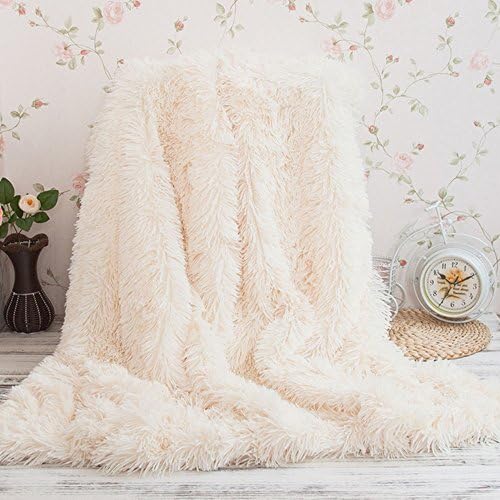 Luzoeo Long Shaggy Throw Blanket Faux Fur Double Layer Super Soft Warm Cozy With Fluffy Blanket Bedspread Suitable for Bed Chair or Sofa 130 * 160CM (Cream)