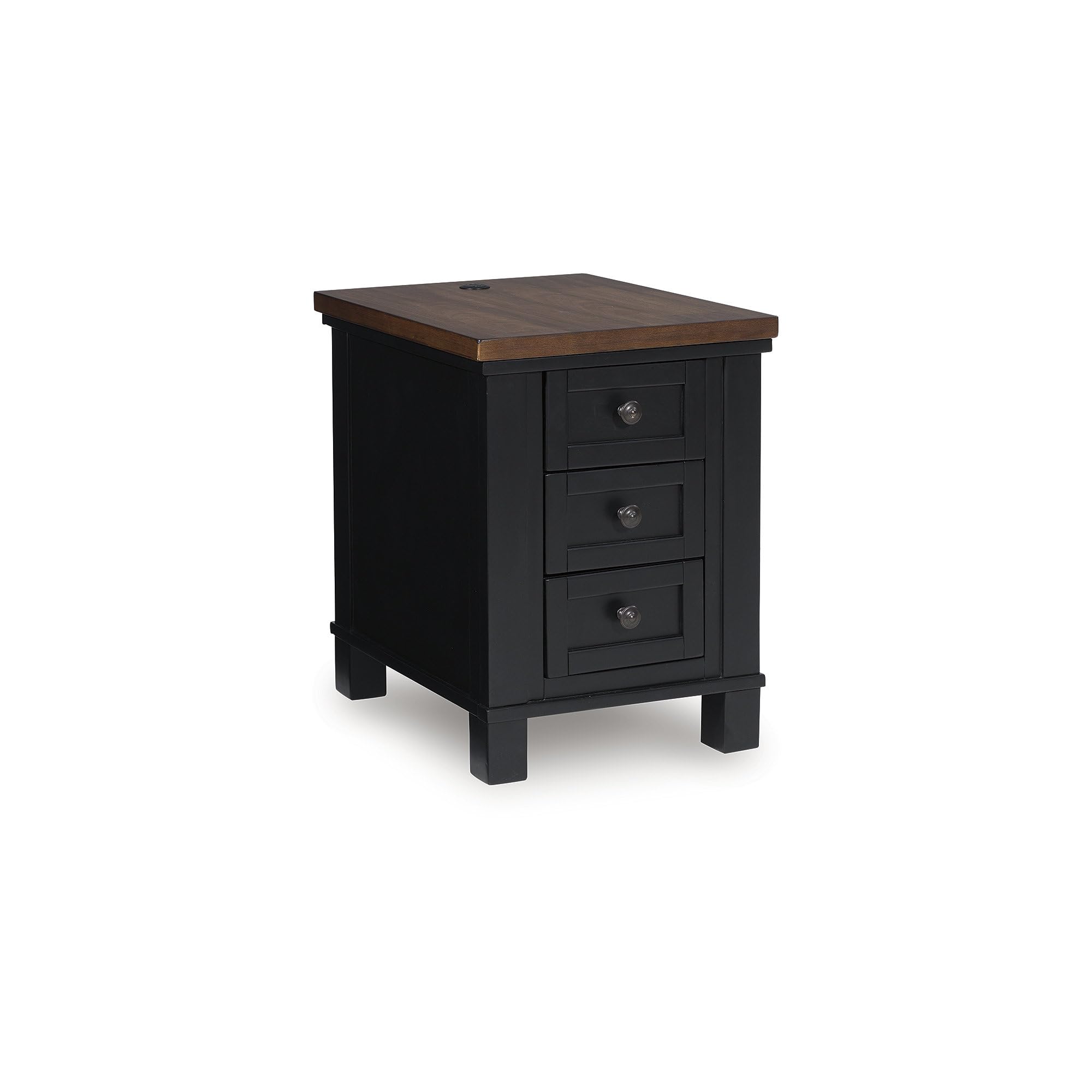 Signature Design by Ashley Wildenauer Farmhouse 3-Drawer Chairside End Table with USB Ports, Light Brown & Black Image Signature Design by Ashley Wildenauer Farmhouse 3-Drawer Chairside End Table with USB Ports, Light Brown & Black Image