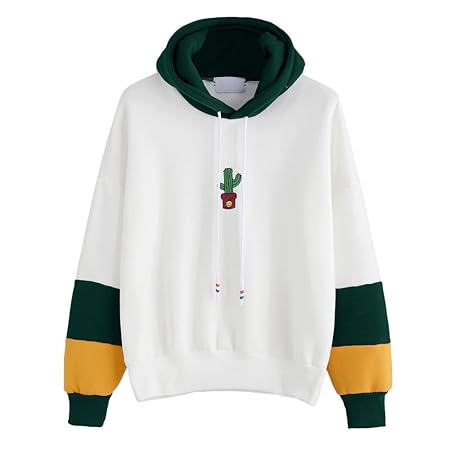 Lange Ärmel Kapuzenpullover Jugendlich Mädchen Gestickt KaktusPullover Bauchfreie Crop Tops Schulterfreie Damen Oberteile Kor