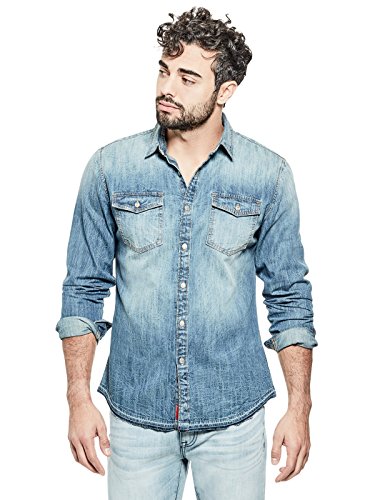 guess denim shirt mens