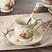 ufengke 4 Piece Creative European Luxury Tea Set, Ivory Porcelain Ceramic Coffee Set With Metal Holder, Hand Painted Red And White Rose Flower, For Wedding Decoration