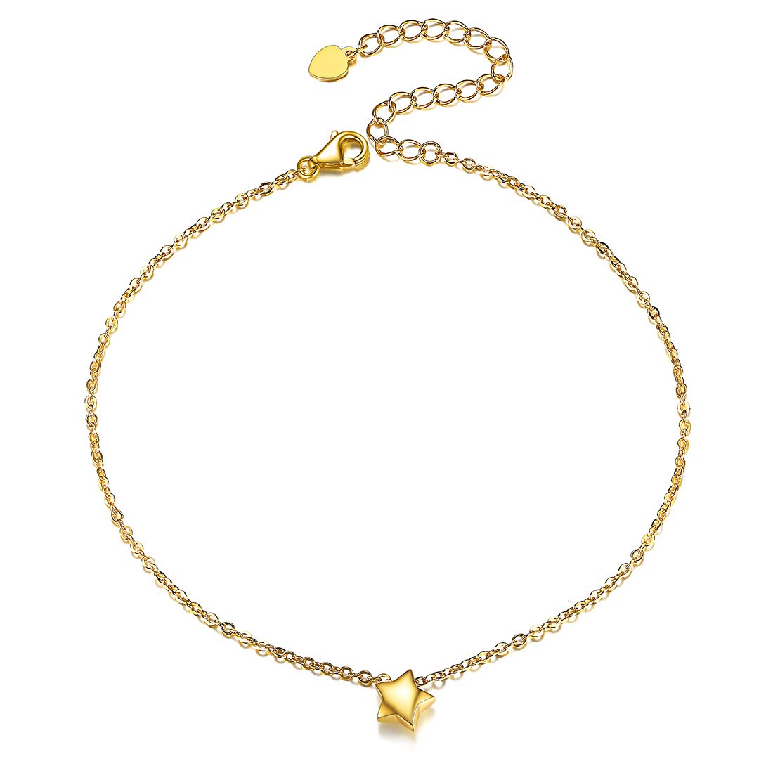 ChicSilver Gold Plated Star Charm Anklet Sterling Silver Foot Ankle Minimalist Summer Jewellery