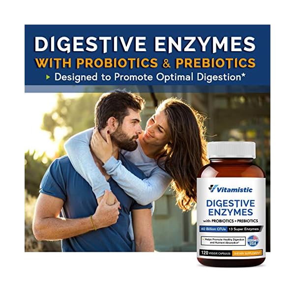 Vitamistic Digestive Enzymes Plus Probiotics & Prebiotics, 40 Billion CFUs, Supports Natural