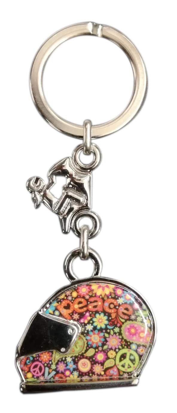 Eurofusioni Biker Peace and Love motorbike Keyring - Gift idea for motorbike and motocross enthusiast - Helmet 1 x 1,3 x 0,23 In