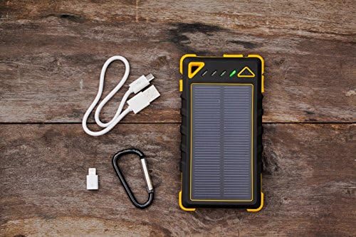 Colvin 8000mAh Portable &amp; Rugged Solar Power Bank (Water/Shock/Dust Proof) - Charges 99.9% of USB Devices Lightning Fast, Dual USB, LED Light, Carabiner, Hanging Hole (Topaz Yellow)