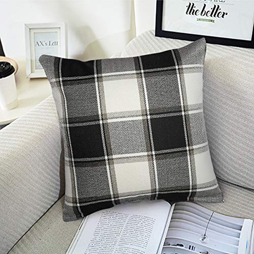 i-FSK Buffalo Check Throw Pillow Covers 18x18- Cotton Line Black Beige Plaid Cushion Cover Farmhouse Holiday Decor Throw Pillow Case for Couch Bed Sofa(45cm x 45 cm) - Thumbnail 7