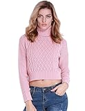 PrettyGuide Women Turtleneck Twist Cable Knit Long Sleeve Crop Sweater Tops